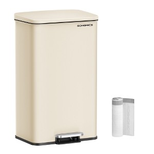 SONGMICS Kitchen Trash Can, 10.5 Gallon Garbage Can, Large Step Trash Bin with Lid, Stainless Steel, Soft Close, 15 Trash Bags Included - 1 of 4