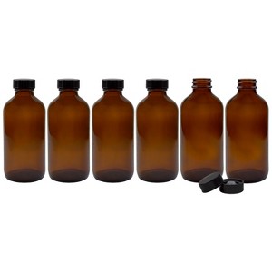 Cornucopia Brands 8oz Amber Glass Bottles, 6pk; Boston Round Bottles w/Polycone Phenolic Caps - 1 of 4