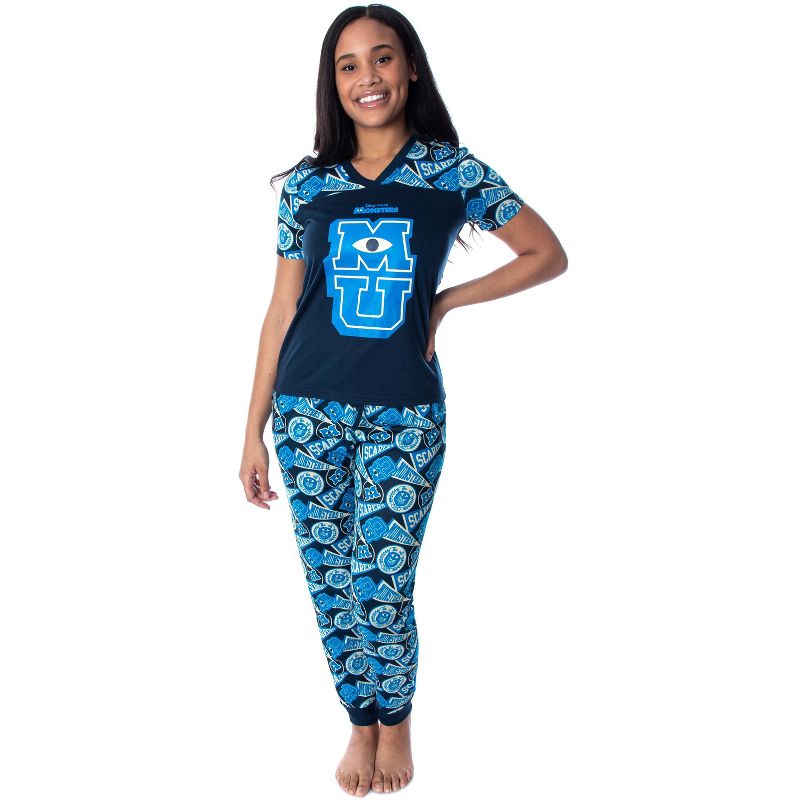 Disney Women's Monsters Inc. Monsters University 2 Piece Jogger Pajama Set Blue, 1 of 5