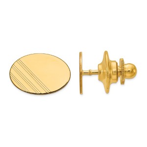 Black Bow Jewelry 14K Yellow Gold Diagonal Striped Oval Lapel or Tie Pin, 16 x 11mm - 1 of 3