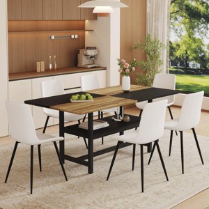 71" Modern Black Square Dining Table Set with Storage Shelf and 6 PU Upholstered Armless Chairs, Ideal for Kitchen or Apartment -3irtyhousy - 1 of 4