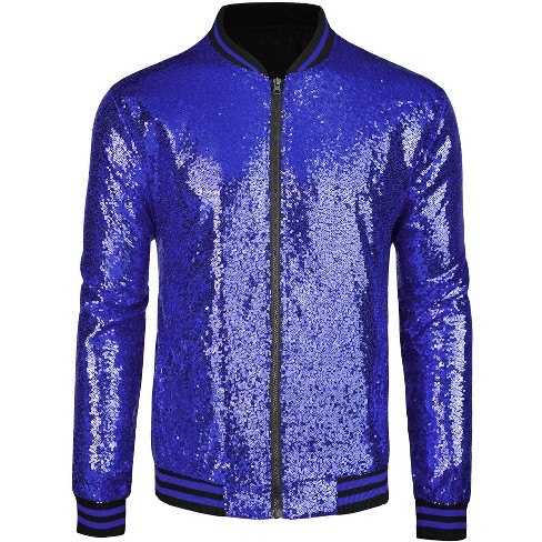 Lars Amadeus Men's Sequin Varsity Jacket Long Sleeve Zipper Glitter ...
