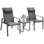Tangkula 3PCS Patio Adjustable Back Stackable Chairs Side Table Set Bistro Set Classic Furniture Chair Set for Garden Black/Brown/Grey