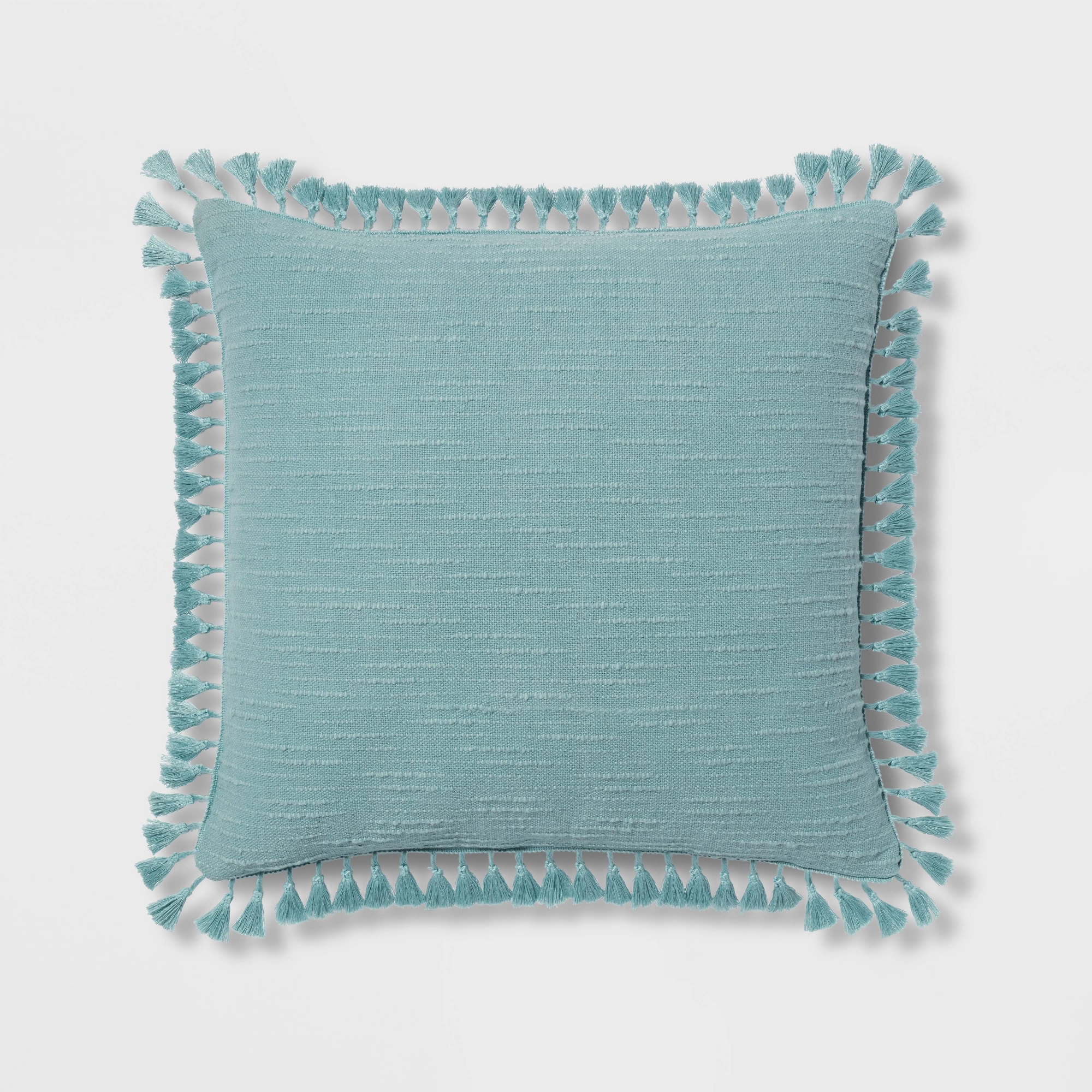Euro Textured Slub Tassel Decorative Throw Pillow Light Teal Blue - Threshold™