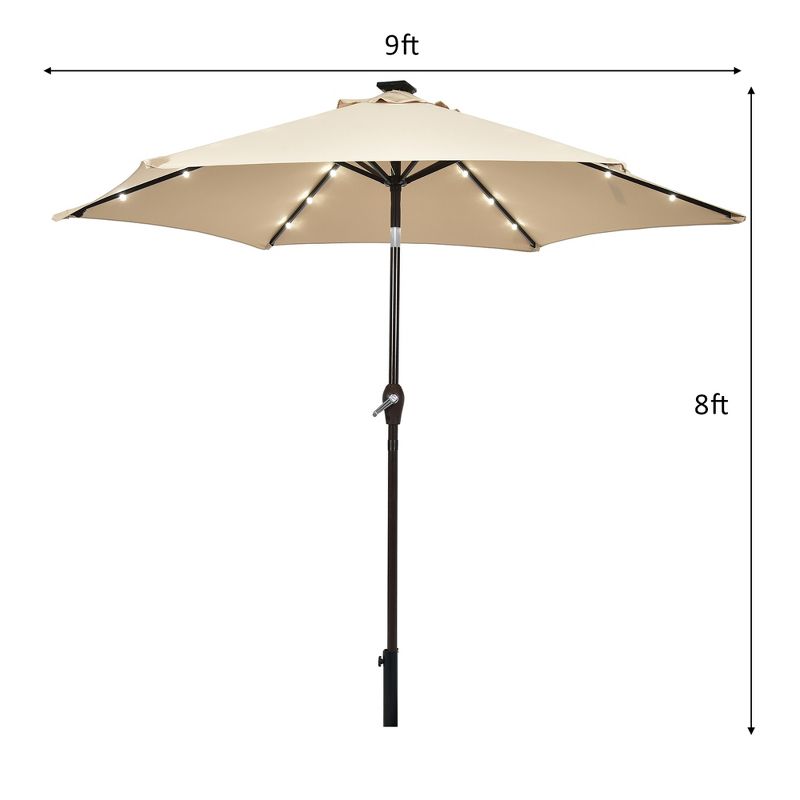 Costway 9' Solar LED Lighted Patio Market Umbrella Tilt Adjustment Crank Lift, 3 of 10