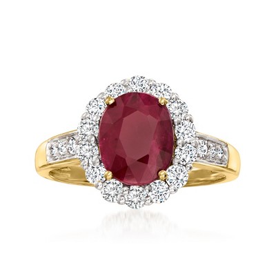 Ross-Simons 2.00 Carat Burmese Ruby and .64 ct. t.w. Diamond Ring in 18kt Yellow Gold