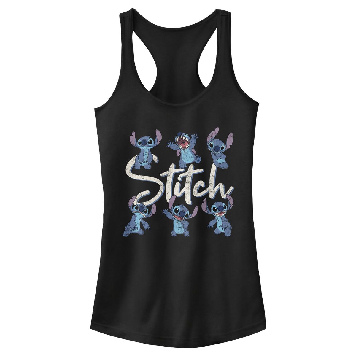 Junior's Women Lilo & Stitch Distressed Poses Racerback Tank Top