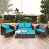 Costway 5PCS Patio Rattan Furniture Set Loveseat Sofa Ottoman Cushioned Red\White - 2 of 4