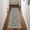 HomeRoots 8' Ivory and Gray Abstract Power Loom Worn Faded Runner Rug With Fringe - 2 of 3
