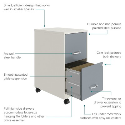 Pearl White and Platinum 18" Steel Mobile Filing Cabinet