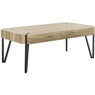 Rustic Mid-Century Brown Wood Coffee Table with Black Metal Legs