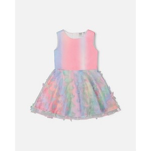 Deux par Deux Girl Milano Dress with Printed Mesh Skirt Multicolored with Butterflies - 1 of 4