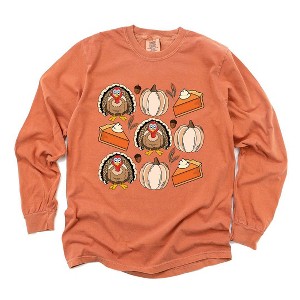 Simply Sage Market Women's Turkey Pumpkin Pie Grid Long Sleeve Garment Dyed Tee - 1 of 4