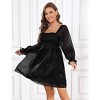 Womens Long Puff Sleeve Square Neck Long Puffy Dress Babydoll Mesh Midi Dress - 2 of 4