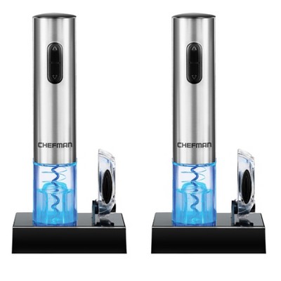 Chefman RJ42-SS Automated Cordless Electric Stainless Steel Illuminated Countertop Automatic Wine Bottle Opener with Rechargeable Battery (2 Pack)