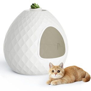 FONTOI Hidden Cute Litter Box Decorative Round Kitty Litter Potty Egg-Shaped Cat Litter Box, Odor Control Easy Clean, White 19.61"* 19.69"*18.43" - 1 of 4