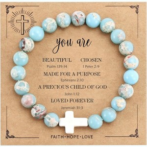 Cross Beaded Bracelets for Women, Inspirational Natural Heart Religious Bracelets for Women - 1 of 4