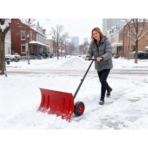 Snow Shovel with Wheels for Driveway,20" Wide Adjustable Snow Pusher with 5-Position Angle&Height Handle,Snow Removal Tool for Sidewalks,Yards&Patios - 1 of 4