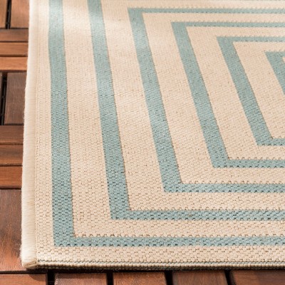 Cream and Aqua Geometric Indoor/Outdoor Runner Rug 2'2" x 6'