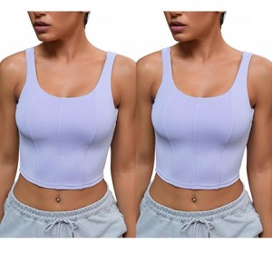 INSPIRE CHIC 2 Pcs Women's U Back Longline Padded Sports Bra Cami Crop Workout Fitness Tank Top with Built-in Bras - 1 of 4