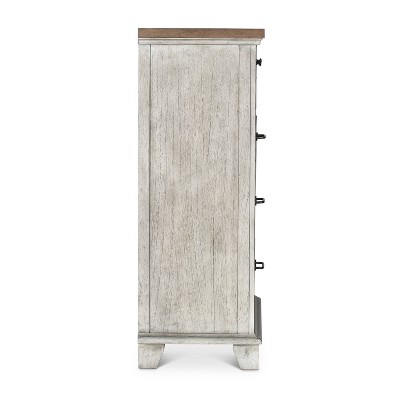 Rustic Ivory Farmhouse Chest with Honey-Stained Top and Deep Drawers