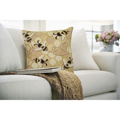Honeycomb Beige and Black Round Indoor/Outdoor Pillow