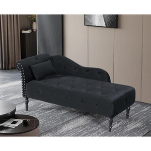 60.6" Velvet Chaise Lounge with Button Tufted Nailhead Trimmed and 1 Pillow - ModernLuxe - 1 of 4