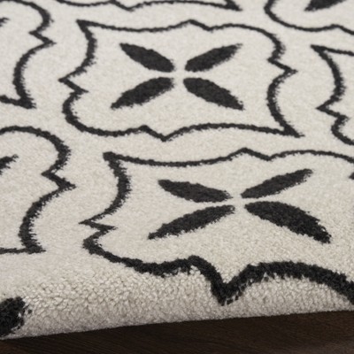 Ivory Black Moroccan Trellis Indoor Outdoor Runner Rug
