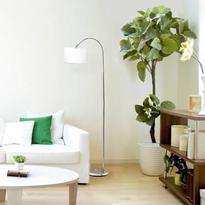 Elegant 66" Arched Brushed Nickel Floor Lamp with White Fabric Shade
