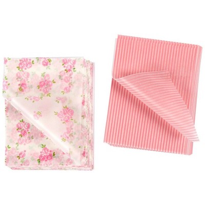 Juvale 200-Sheet Candy Chocolate Wrapper, Pink, White Stripe & Rose Pattern Party Favors, 4.75 x 3.5 Inch