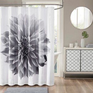 VYNXARIA Modern contemporary shower curtain,Photo realistic floral print design on solid,Gray - 1 of 4