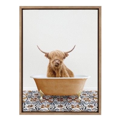 Highland Cow in Bath Framed Canvas Wall Art, 18x24