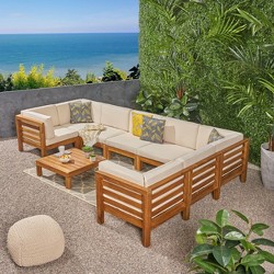 Hillcrest 4pc Acacia V-shaped Outdoor Patio Sectional Sofa Set ...