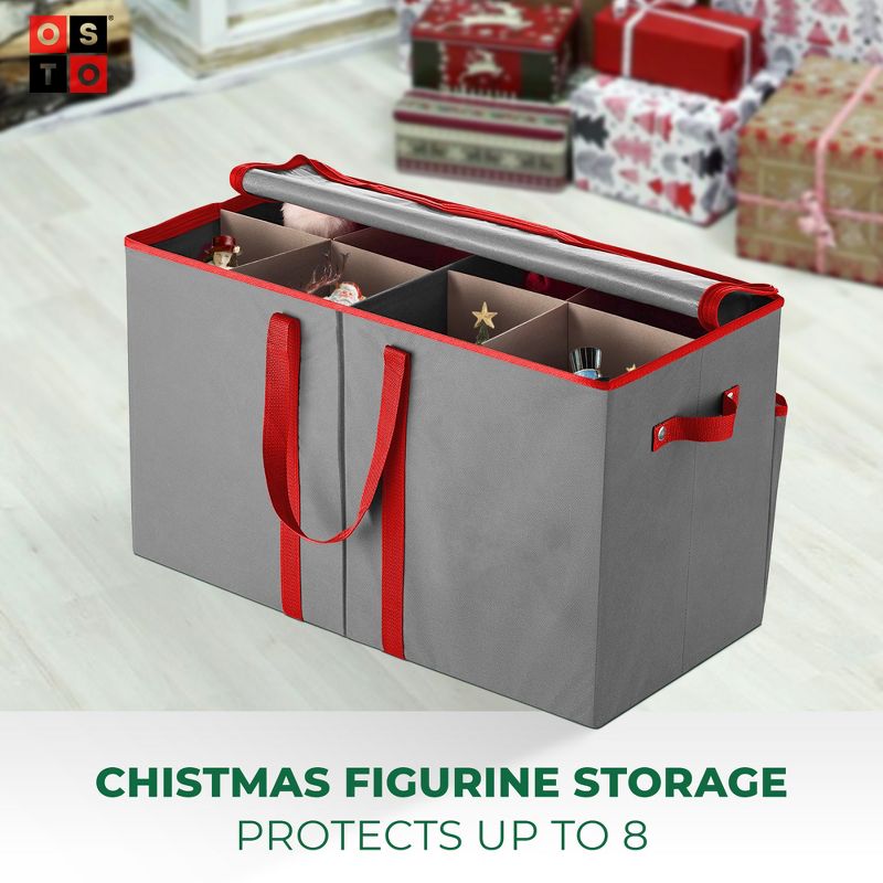 OSTO Christmas Figurine Storage Box Fits 8 Figurines of 15” in Height; Lightweight Non-Woven, Includes 4 Carry Handles, Card Slot, and Pockets, 2 of 5