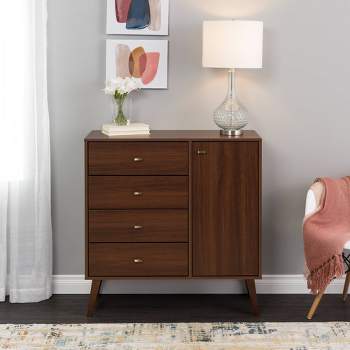 Milo Mid-Century Modern 4 Drawers Chest with Door - Prepac