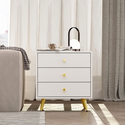 Famapy White Modern 3-Drawer Nightstand Storage Bedside Table