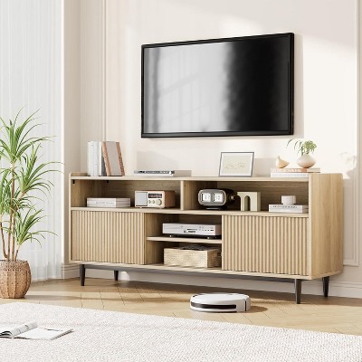 Wooden TV Stand for 70 Inch Screens, Fluted Design Entertainment Center with Storage for Bedrooms and Living Rooms