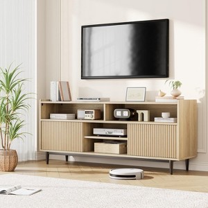 Wooden TV Stand for 70 Inch Screens, Fluted Design Entertainment Center with Storage for Bedrooms and Living Rooms - 1 of 4