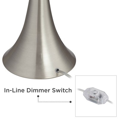 Brushed Nickel 24" Table Lamps with White Drum Shades, Set of 2