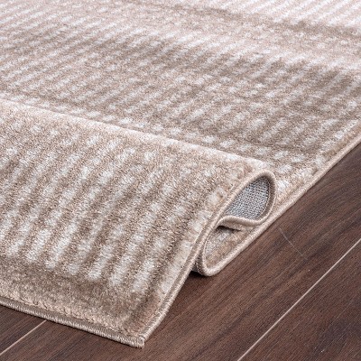 Beige and Ivory Synthetic Stripe 5' x 7' Area Rug
