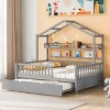 Kids Bed with Roof, Sturdy Solid Frame, Storage Shelves, Space-Saving Trundle Bed, Semi-Enclosed Design for Sleep & Play-Maison Boucle - 3 of 4