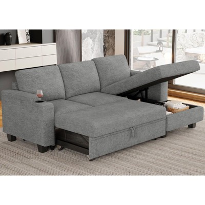Belffin Compact Sleeper Sectional - Chenille Modular Sofa with Pull-Out Bed & Hidden Storage
