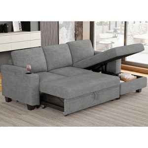 Belffin Compact Sleeper Sectional - Chenille Modular Sofa with Pull-Out Bed & Hidden Storage - 1 of 4