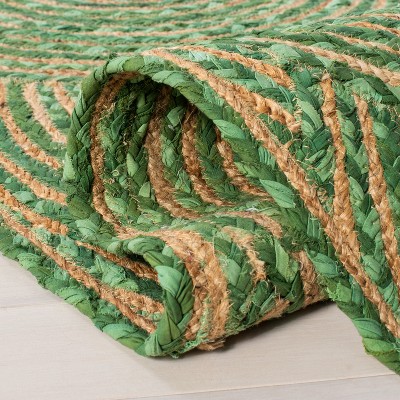 Green and Natural Geometric Handmade Jute Cotton Area Rug 4' x 6'