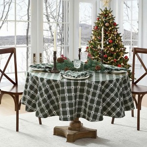 Plaid Christmas Tablecloth, Round/Oval Table Cloth with Premium Cotton for Christmas Decor & Modern Farmhouse Decor - 1 of 4