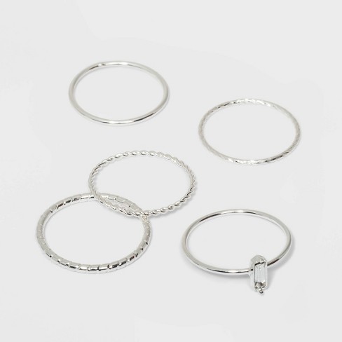 Clear Stone And Four Thin Ring Set 5pc - A New Day™ Silver 8 : Target