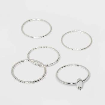 Clear Stone and Four Thin Ring Set 5pc - A New Day™ Silver 7