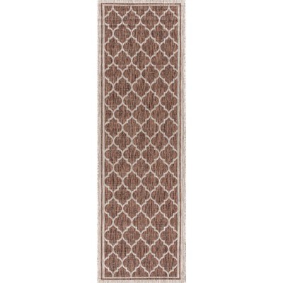 Espresso and Taupe Moroccan Trellis Indoor/Outdoor Runner Rug