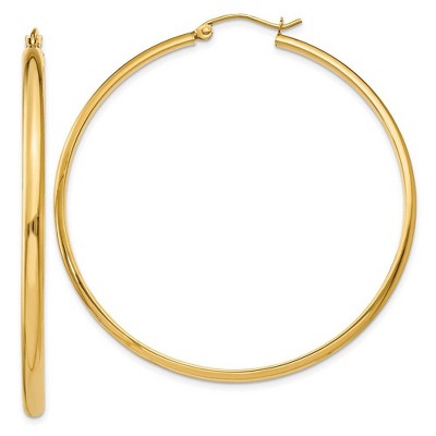 Black Bow Jewelry 2.75mm x 50mm Polished 14k Yellow Gold Domed Round Hoop Earrings