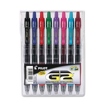 Pilot G2 Premium Retractable Gel Ink Pen Assorted Ink .7mm 8/Set 31128